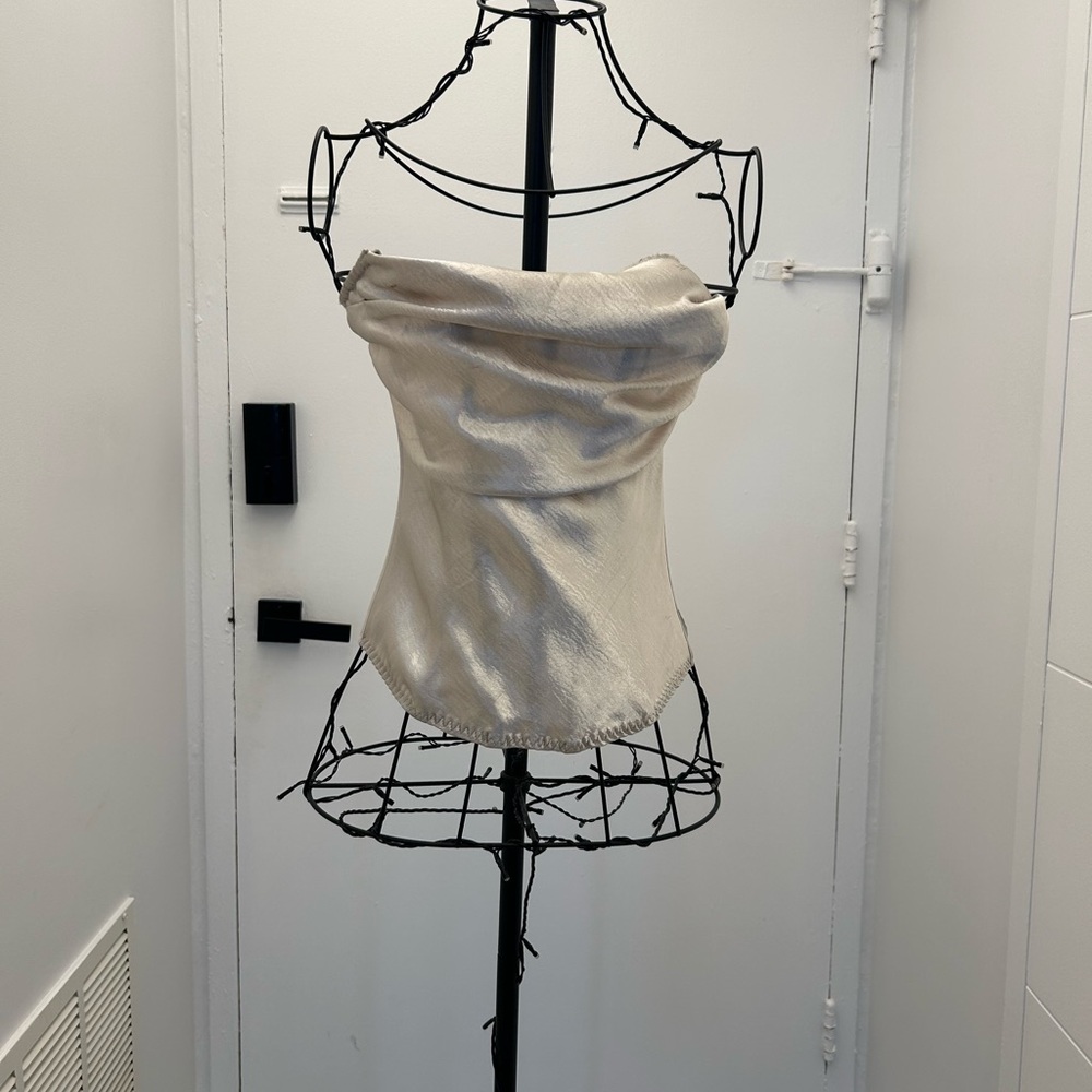 Strapless Satin Cowl Neck Corset Top-Cream